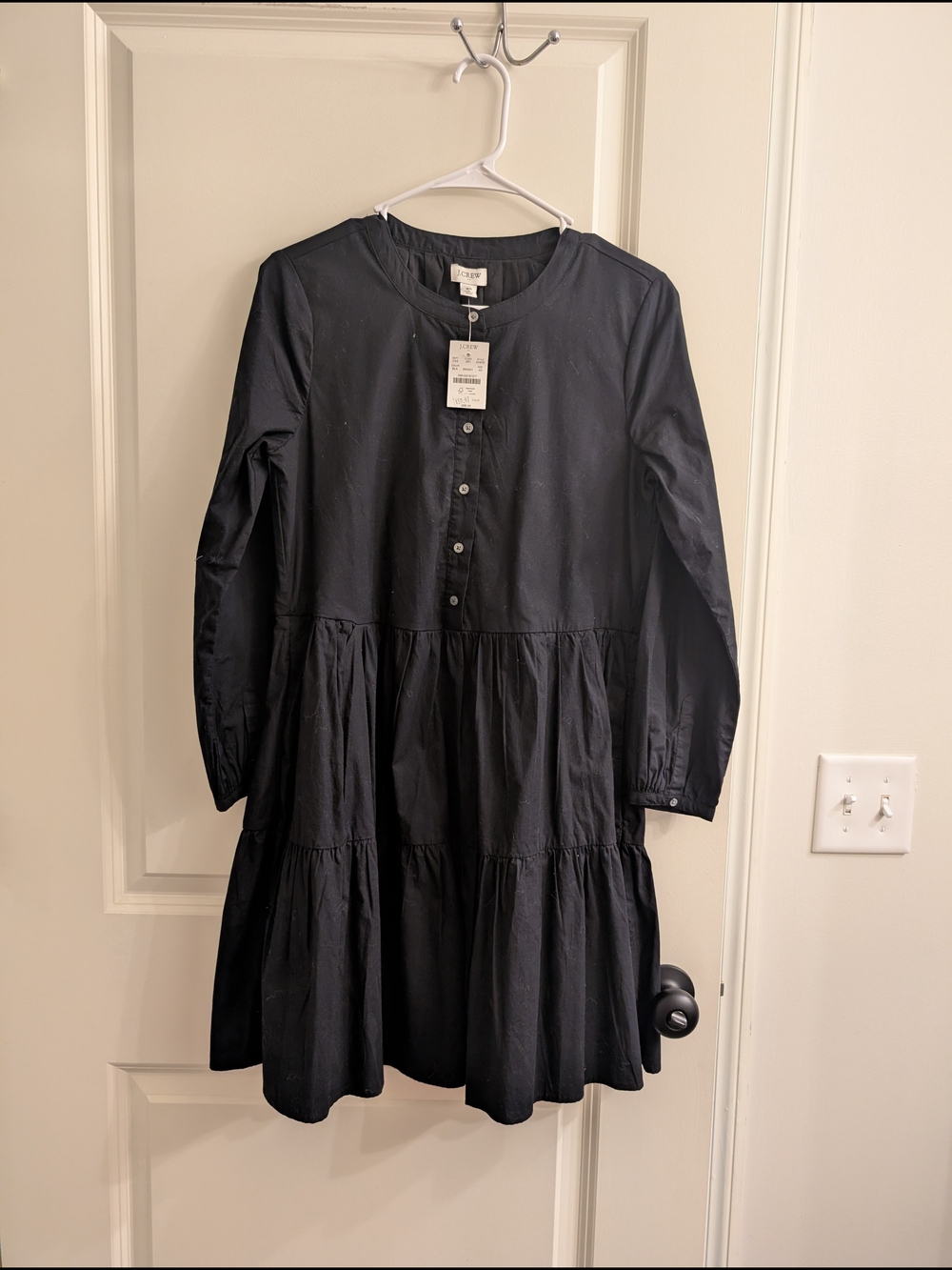 NWT J. Crew Black Button-Front Tiered Dress